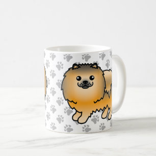 オレンジセーブルポメラニアンのかわいいキャラクターデザインの犬と足 コーヒーマグカップ