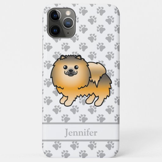 オレンジセーブルポメラニアンのかわいいキャラクターデザインの犬+名前 Case-Mate iPhoneケース (裏面)