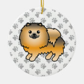 オレンジセーブルポメラニア犬かわいい漫画の犬と足 セラミックオーナメント (正面)