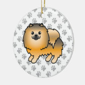 オレンジセーブルポメラニア犬かわいい漫画の犬と足 セラミックオーナメント (左)