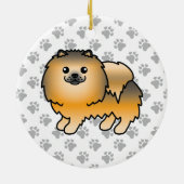 オレンジセーブルポメラニア犬かわいい漫画の犬と足 セラミックオーナメント (裏面)