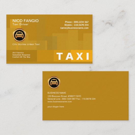 オレンジゼストダイナミックシ芸術的ティシルエットタクシー 名刺 (正面/裏面)