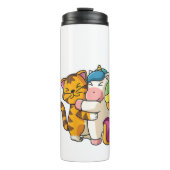 オレンジタイガーとユニコーンかわいい動物園の動物が抱き締める タンブラー (正面)