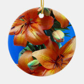オレンジタイガーリリー花のクリスマスオーナメント セラミックオーナメント (正面)