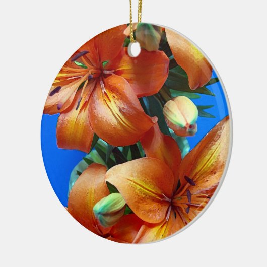 オレンジタイガーリリー花のクリスマスオーナメント セラミックオーナメント (左)