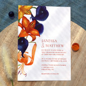 オレンジタイガーリリー、ダークブルーコーラリリーの結婚式 招待状