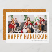 オレンジタイポグラフィフォトコラージハッピーハヌッカ シーズンカード (正面/裏面)