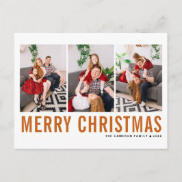 オレンジタイポグラフィメリークリスマスフォトコラージュ シーズンポストカード