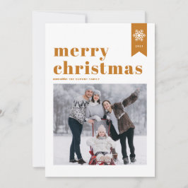 オレンジタイポグラフィ雪片メリークリスマスフォト シーズンカード