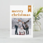 オレンジタイポグラフィ雪片メリークリスマスフォト シーズンカード (スタンド正面)