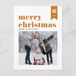 オレンジタイポグラフィ雪片メリークリスマスフォト シーズンポストカード