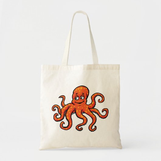 オレンジタコのキャラクター 海の生き物 トートバッグ (正面)