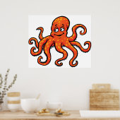 オレンジタコのキャラクター 海の生き物 ポスター (キッチン)