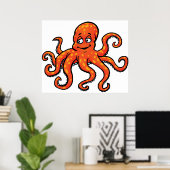 オレンジタコのキャラクター 海の生き物 ポスター (ホームオフィス)