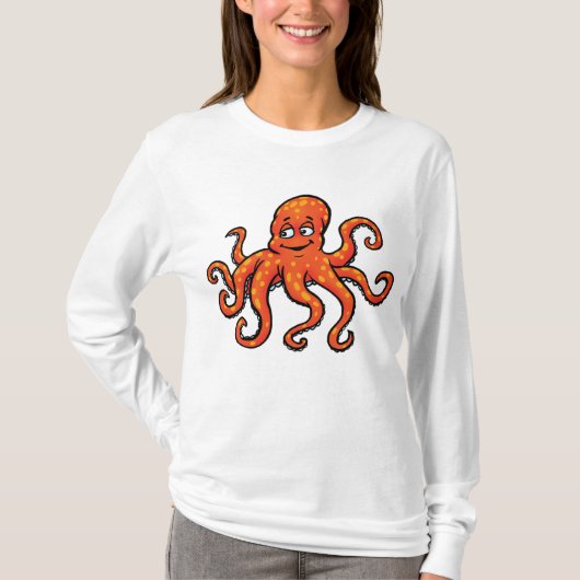 オレンジタコのキャラクター 海の生き物 Tシャツ (正面)