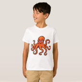 オレンジタコのキャラクター 海の生き物 Tシャツ (正面フル)