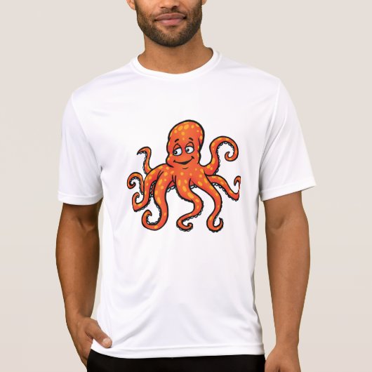 オレンジタコのキャラクター 海の生き物 Tシャツ (正面)