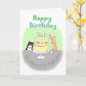 オレンジタビーとタキシード猫の誕生日 カード (黄色い花)