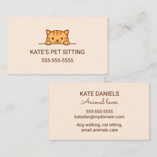 オレンジタビーねこ覗きペット座りサービス 名刺 (正面/裏面)