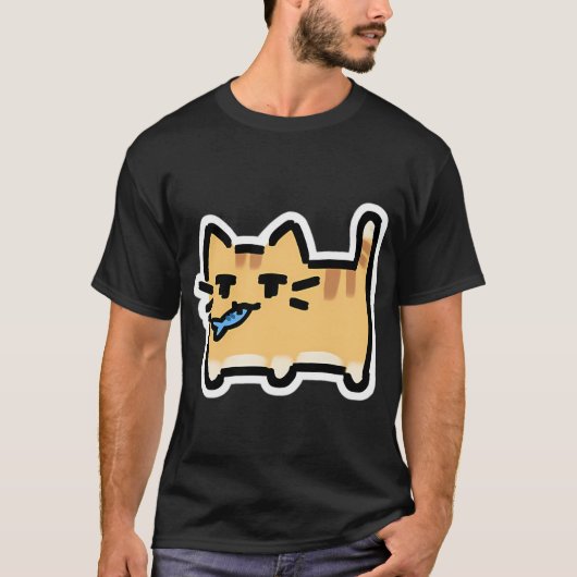 オレンジタビーの魚を持つネコ Tシャツ (正面)