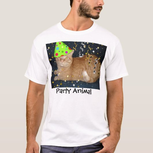 オレンジタビーキャットパーティー動物 Tシャツ (正面)