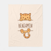 オレンジタビーキャットピーキング名前をカスタムする フリースブランケット (正面)