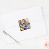 オレンジタビーキャットロックスター遊のアコースティックギター スクエアシール (封筒)