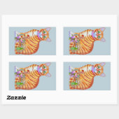 オレンジタビーキャット踊りネズミフロント 長方形シール (シート)