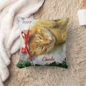 オレンジタビーパーソナライズされたキャットクリスマス クッション (ブランケット)