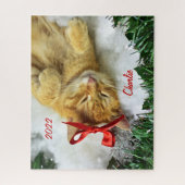 オレンジタビーパーソナライズされたキャットクリスマス ジグソーパズル (縦)