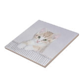 オレンジタビー子猫の絵 - オリジナルキャットアート タイル (側面)