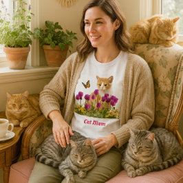 オレンジタビー猫とホワイトのキュートな猫ママ Tシャツ