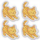 オレンジタビー猫のストレッチ4個セット シール (正面)