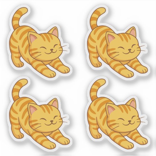 オレンジタビー猫のストレッチ4個セット シール (正面)