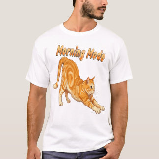 オレンジタビー猫のモーニングモード ストレッチ 可愛い猫 Tシャツ