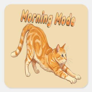 オレンジタビー猫のモーニングモード 楽しく伸びをする猫 スクエアシール