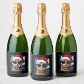 オレンジタビー猫の星月夜クリスマス スパークリングワインラベル (ボトル)