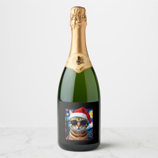 オレンジタビー猫の星月夜クリスマス スパークリングワインラベル (正面)