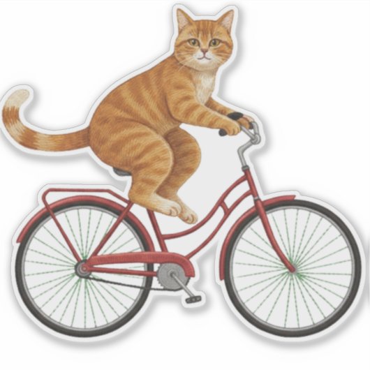 オレンジタビー猫の自転車乗り シール (正面)