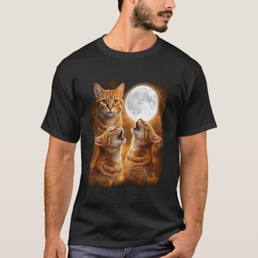 オレンジタビー猫ハウリングムーンデザインフニータビーC Tシャツ (正面)