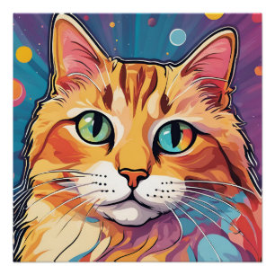 オレンジタビー猫 カラフルコンテンポラリー絵を描の ポスター