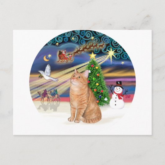 オレンジタビー猫 - クリスマスの魔法 シーズンポストカード (正面)