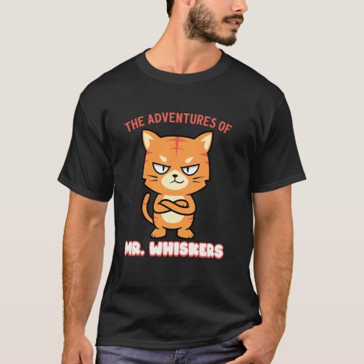 オレンジタビー猫 ミスター・ホイッカーズの冒険 オレンジ Tシャツ (正面)
