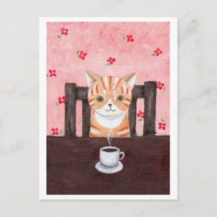 オレンジタブビーキャットコーヒーイラストレーション葉書 ポストカード