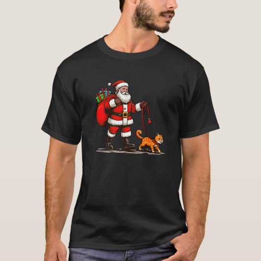 オレンジタブビーキャットサンタクロースおもしろいペットクリスマスP Tシャツ (正面)