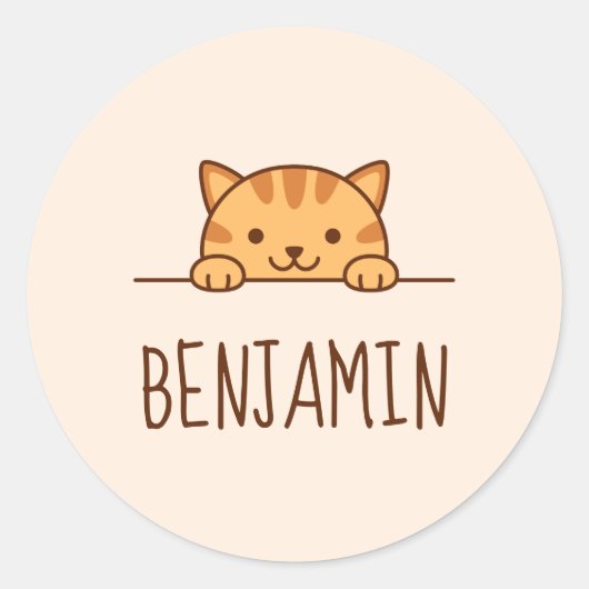 オレンジタブビーキャットピーキング名前をカスタムする ラウンドシール (正面)