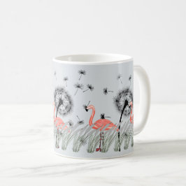 オレンジタンデヨンとリードグラスの芸術を持つフラミンゴ コーヒーマグカップ