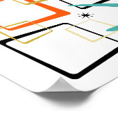 オレンジターコイズアトミックスターズブーメランミッドセンチュリー ポスター (角)