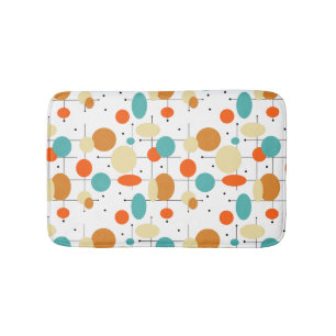 オレンジターコイズサークルレトロミッドセンチュリーパターン バスマット