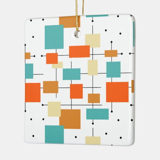 オレンジターコイズスクエアミッドセンチュリークリスマス セラミックオーナメント (左)